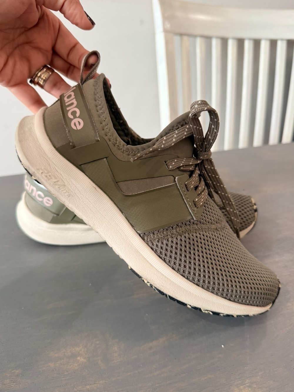 New Balance Olive Green Lace-Up Sneakers - Olive/Pink Logo